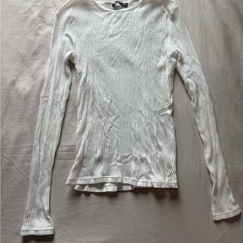 Sheer Zara White Ribbed Long Sleeve Top